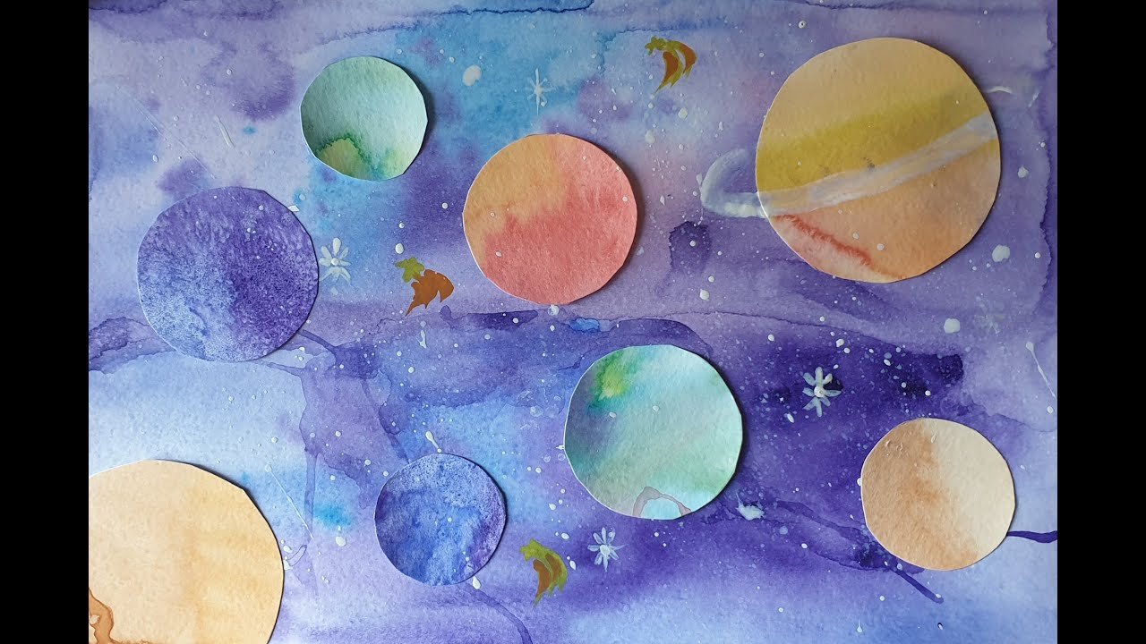 Рисуем космос пошагово. Рисование для детей космос. Космос акварелью. Космос красками для детей. Рисование космос красками.