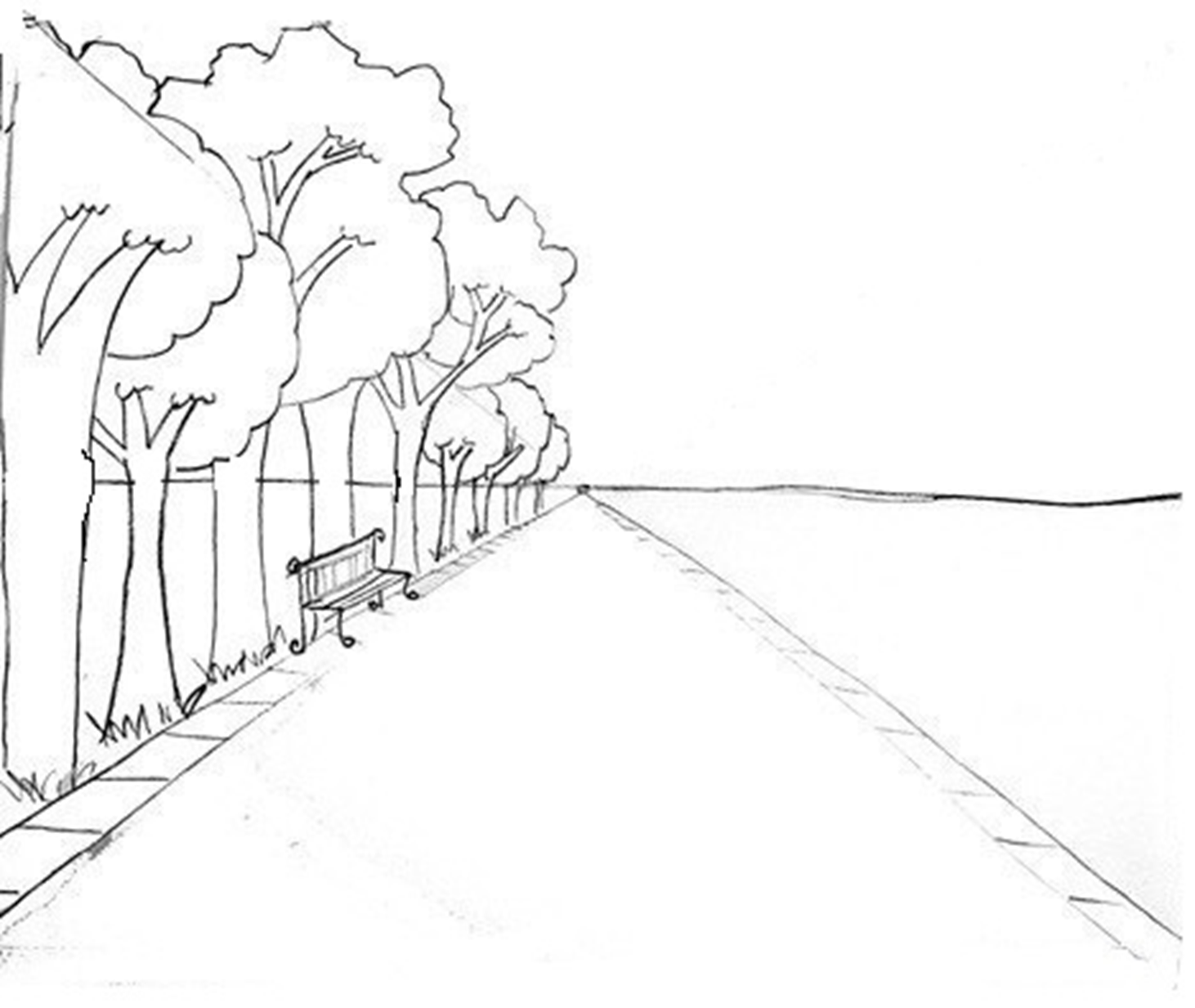 Линейная перспектива перспектива аллея. Линейная перспектива рисунок парк. Пейзаж карандашом. Пейзаж в перспективе карандашом.