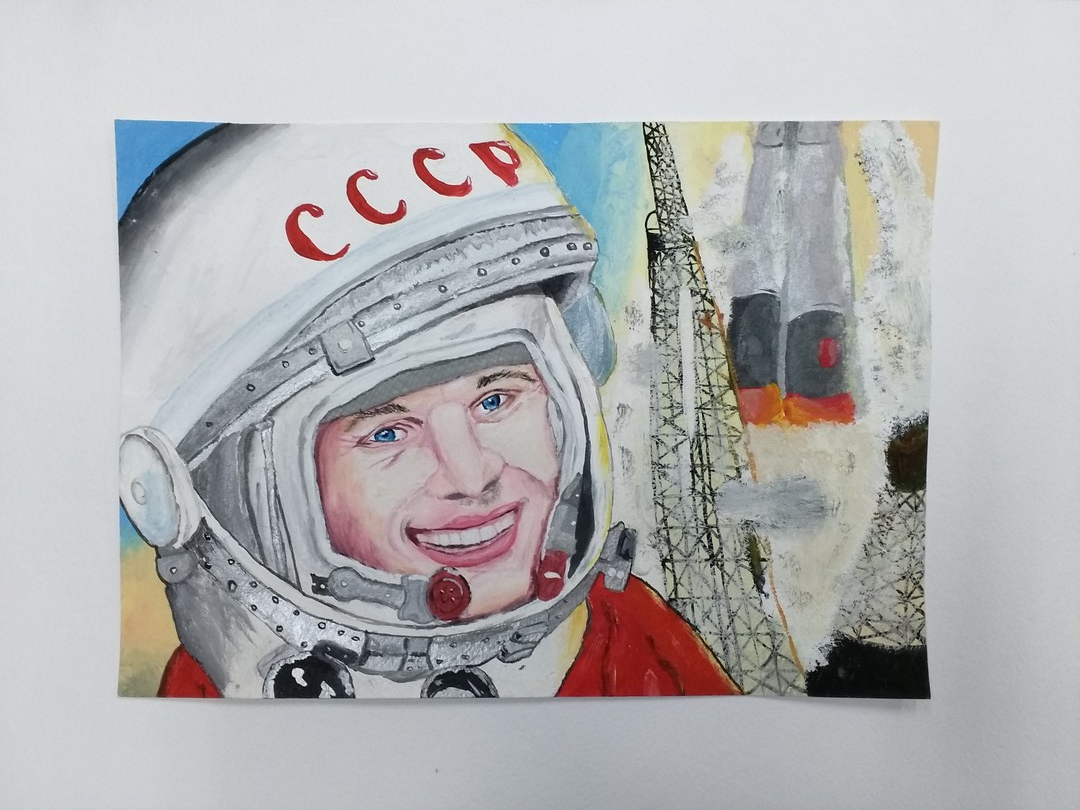 Портрет Юрия Гагарина карандашом.