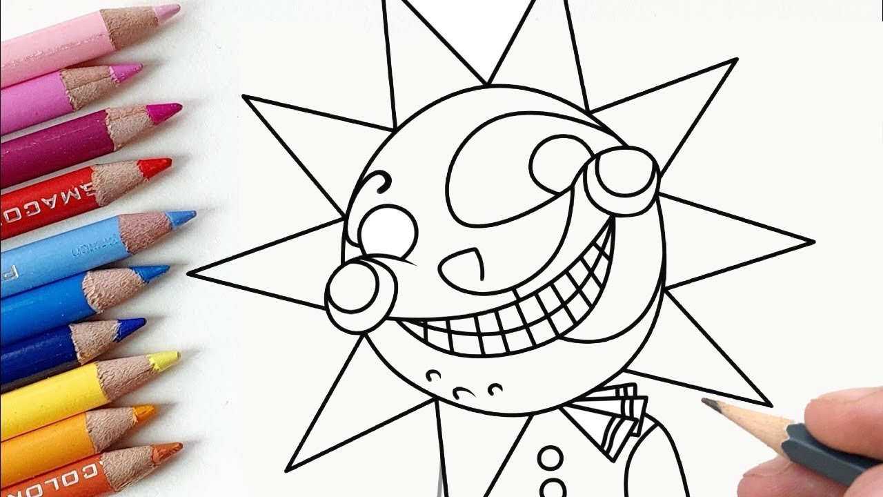 Девять карандашей. Рисунки для срисовки солнце. АНИМАТРОНИК солнце и Луна. Как нарисовать солнце из ФНАФ 9. Солнце для срисовки.