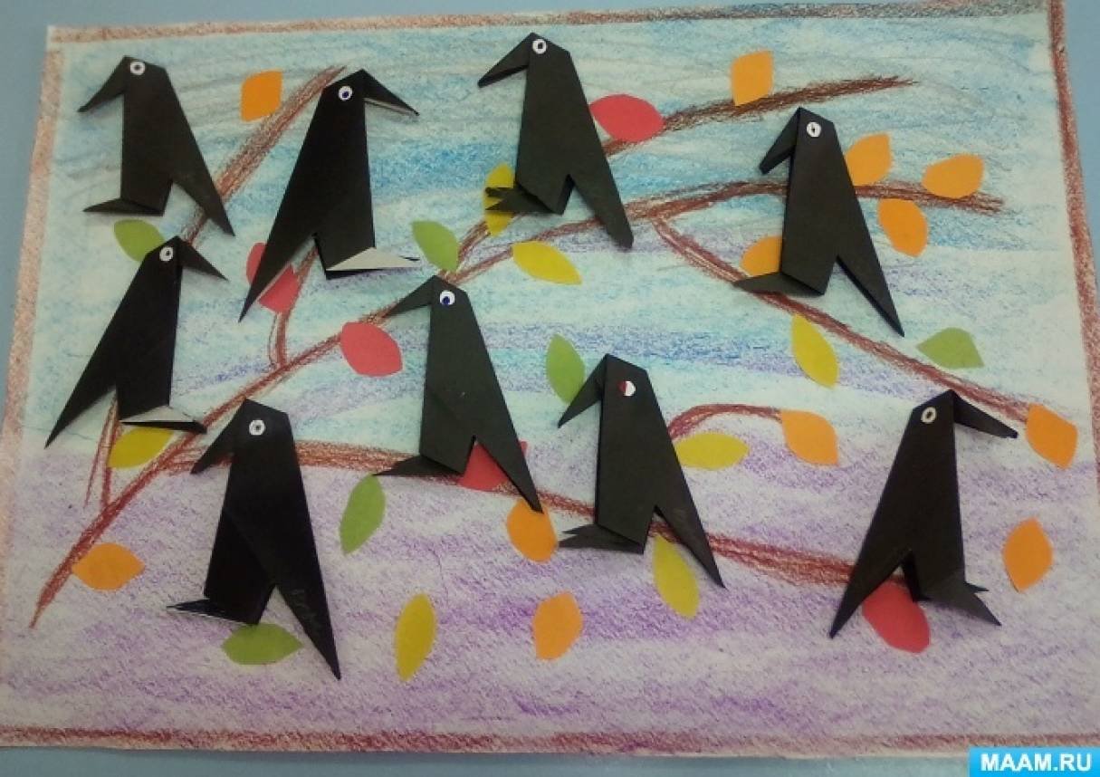 Оригами грачи в подготовительной группе. Конструирование из бумаги птица Грач старшая группа. Конструирование в подготовительной группе птицы перелетные оригами. Грачи перелетные птицы оригами. Оригами птицы для детей подготовительной группы.